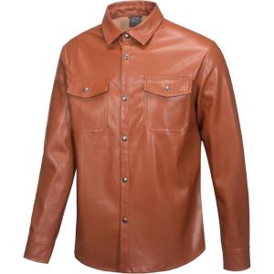 imageLittle Donkey Andy Mens Leather Jacket Waterproof Stretch Faux Leather Jacket for Men Outwear CasualKhaki