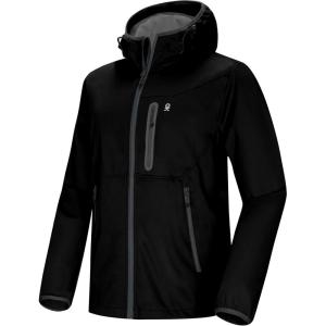 imageLittle Donkey Andy Mens Lightweight Hooded Softshell Jacket for Running Travel Hiking Windproof Outerwear Water RepellentBlack