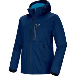 imageLittle Donkey Andy Mens Lightweight Hooded Softshell Jacket for Running Travel Hiking Windproof Outerwear Water RepellentDark Blue