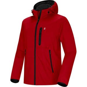 imageLittle Donkey Andy Mens Lightweight Hooded Softshell Jacket for Running Travel Hiking Windproof Outerwear Water RepellentRed