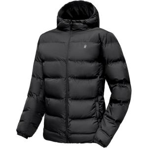 imageLittle Donkey Andy Mens Puffer Jacket Warm Winter Coat with Hood Lightweight Insulated Quilted Jacketss for Snow SkiBlack