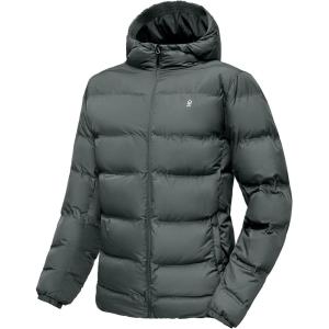 imageLittle Donkey Andy Mens Puffer Jacket Warm Winter Coat with Hood Lightweight Insulated Quilted Jacketss for Snow SkiGrey