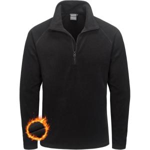 imageLittle Donkey Andy Mens Quarter Zip Sweatshirts with Fleece Lined Long Sleeve Golf Running Thermal PulloverBlackwith Fleece