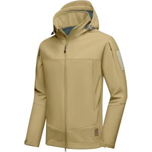 imageLittle Donkey Andy Mens Softshell Jacket with Hood Fleece Lined Winter Jackets for Hiking Windproof WaterresistantB Beige