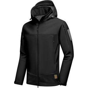 imageLittle Donkey Andy Mens Softshell Jacket with Hood Fleece Lined Winter Jackets for Hiking Windproof WaterresistantB Black