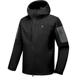 imageLittle Donkey Andy Mens Softshell Jacket with Hood Fleece Lined Winter Jackets for Hiking Windproof WaterresistantBlack