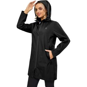 imageLittle Donkey Andy Womens Waterproof MidLength Rain Jacket with Hood Windbreaker Coat for Hiking TravelBlack