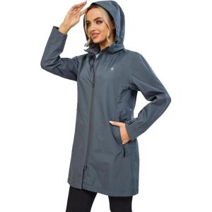 imageLittle Donkey Andy Womens Waterproof MidLength Rain Jacket with Hood Windbreaker Coat for Hiking TravelGrey