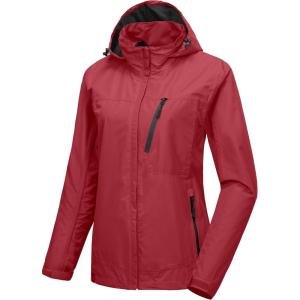 imageLittle Donkey Andy Womens Waterproof Rain Jacket with Hood Breathable Lightweight Windbreaker Rain Shell CoatA6red