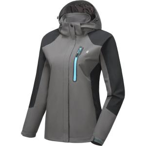 imageLittle Donkey Andy Womens Waterproof Rain Jacket with Hood Breathable Lightweight Windbreaker Rain Shell CoatB2greyBlack