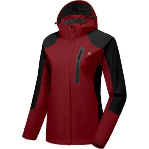 imageLittle Donkey Andy Womens Waterproof Rain Jacket with Hood Breathable Lightweight Windbreaker Rain Shell CoatB4redBlack