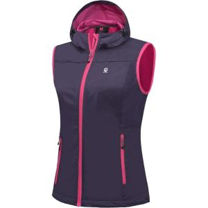 imageLittle Donkey Andy Womens Lightweight Softshell Vest Windproof Sleeveless Jacket for Running Hiking TravelPurple With Hood
