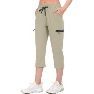 imageLittle Donkey Andy Womens UltraStretch Quick Dry Lightweight Ankle Pants Drawstring Active Travel HikingB13 Khaki Capri Pants