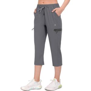 imageLittle Donkey Andy Womens UltraStretch Quick Dry Lightweight Ankle Pants Drawstring Active Travel HikingB2 Gray Capri Pants