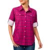 imageLittle Donkey Andy Womens Stretch Quick Dry UPF50 Long Sleeve Shirt for Hiking Travel CampingFuchsia Red Plaid
