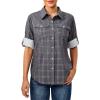 imageLittle Donkey Andy Womens Stretch Quick Dry UPF50 Long Sleeve Shirt for Hiking Travel CampingGray Plaid