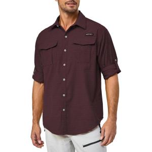 imageLittle Donkey Andy Mens UPF 50 UV Protection Shirt Short Sleeve Fishing Shirt Breathable and Fast DryRed Dahlia