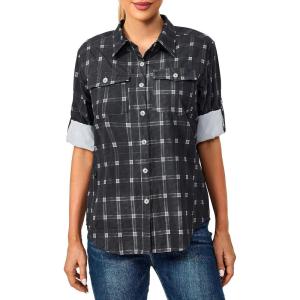 imageLittle Donkey Andy Womens Stretch Quick Dry UPF50 Long Sleeve Shirt for Hiking Travel CampingBlack Plaid