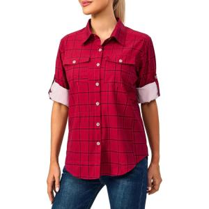 imageLittle Donkey Andy Womens Stretch Quick Dry UPF50 Long Sleeve Shirt for Hiking Travel CampingRed Plaid