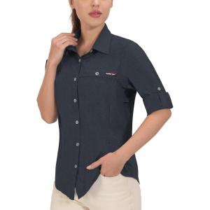 imageLittle Donkey Andy Womens UPF 50 UV Protection Shirt Breathable Long Sleeve Fishing Hiking Shirt AirHoles TechBlack Heathersoft