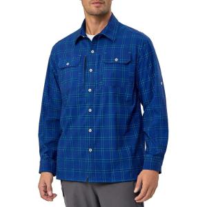 imageLittle Donkey Andy Mens Stretch Quick Dry UPF50 Long Sleeve Shirt for Hiking Travel CampingDark Blue Plaid