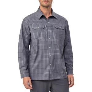 imageLittle Donkey Andy Mens Stretch Quick Dry UPF50 Long Sleeve Shirt for Hiking Travel CampingGray Plaid