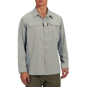 imageLittle Donkey Andy Mens Stretch Quick Dry UPF50 Long Sleeve Shirt for Hiking Travel CampingUpgraded Light Gray