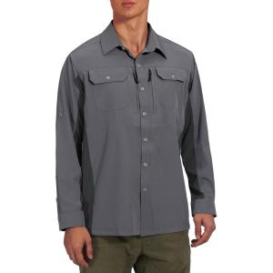 imageLittle Donkey Andy Mens Stretch Quick Dry UPF50 Long Sleeve Shirt for Hiking Travel CampingUpgraded Steel Grey