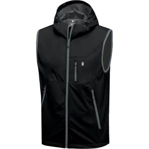 imageLittle Donkey Andy Mens Lightweight Softshell Vest Windproof Sleeveless Jacket for Travel Hiking Running GolfHooded Black