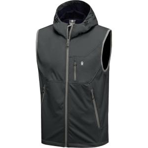 imageLittle Donkey Andy Mens Lightweight Softshell Vest Windproof Sleeveless Jacket for Travel Hiking Running GolfHooded Dark Grey