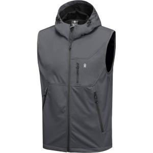 imageLittle Donkey Andy Mens Lightweight Softshell Vest Windproof Sleeveless Jacket for Travel Hiking Running GolfHooded Gray