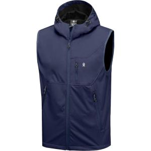 imageLittle Donkey Andy Mens Lightweight Softshell Vest Windproof Sleeveless Jacket for Travel Hiking Running GolfHooded Navy Blue