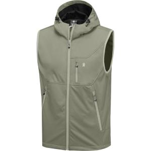 imageLittle Donkey Andy Mens Lightweight Softshell Vest Windproof Sleeveless Jacket for Travel Hiking Running GolfHooded Sage