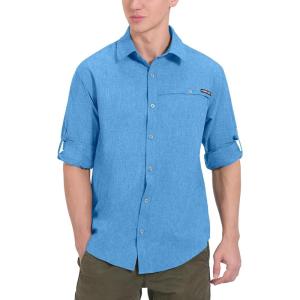 imageLittle Donkey Andy Mens UPF 50 UV Protection Shirt Breathable Long Sleeve Fishing Hiking Shirt AirHoles TechLichen Blue Heather