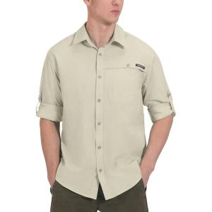 imageLittle Donkey Andy Mens UPF 50 UV Protection Shirt Breathable Long Sleeve Fishing Hiking Shirt AirHoles TechLight Khaki Heather