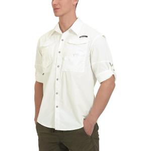 imageLittle Donkey Andy Mens UPF 50 UV Protection Shirt Long Sleeve Fishing Hiking ShirtOff White Multiple Pockets