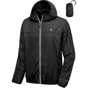imageLittle Donkey Andy Mens Lightweight Packable Sun Protection Jacket Quick Dry Full Zip Hooded Windbreaker for HikingA Windbreaker Black