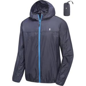 imageLittle Donkey Andy Mens Lightweight Packable Sun Protection Jacket Quick Dry Full Zip Hooded Windbreaker for HikingA Windbreaker Navy Blue