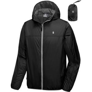 imageLittle Donkey Andy Mens Lightweight Packable Sun Protection Jacket Quick Dry Full Zip Hooded Windbreaker for HikingB Insulation Black