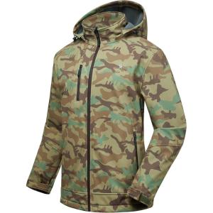 imageLittle Donkey Andy Mens Softshell Jacket with Removable Hood Fleece LinedCamo Green