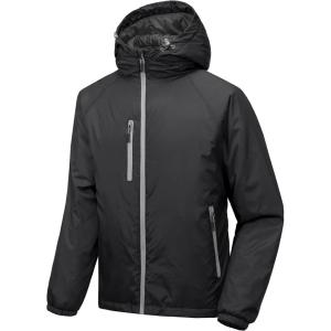 imageLittle Donkey Andy Mens Warm Recycle Insulated Jacket Hooded Lightweight Windproof Winter Coat Hiking TravelBlack