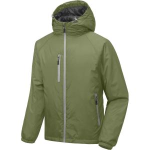 imageLittle Donkey Andy Mens Warm Recycle Insulated Jacket Hooded Lightweight Windproof Winter Coat Hiking TravelPesto Green