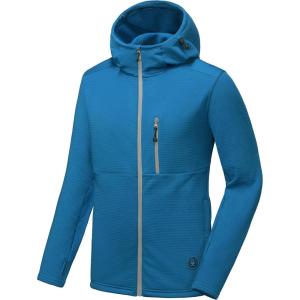 imageLittle Donkey Andy Mens Winter Lightweight Warm Fleece Running Jacket Breathable Hooded Thermal Jacket with Thumb HolesUpgraded Mosaic Blue