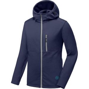 imageLittle Donkey Andy Mens Winter Lightweight Warm Fleece Running Jacket Breathable Hooded Thermal Jacket with Thumb HolesUpgraded Navy Blue