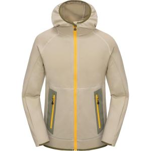 imageLittle Donkey Andy Mens Winter Ultra Stretch Warm Fleece Running Jacket Thumb Holes Hooded Coat HikingLight Khaki
