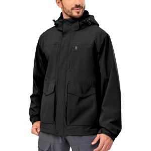 imageLittle Donkey Andy Mens Lightweight Jacket Fleece Lined Detachable Hooded Waterproof Jackets Winter Hiking WindbreakerBlack