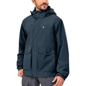 imageLittle Donkey Andy Mens Lightweight Jacket Fleece Lined Detachable Hooded Waterproof Jackets Winter Hiking WindbreakerBlue