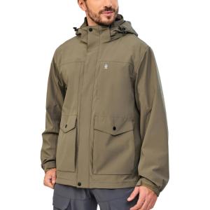 imageLittle Donkey Andy Mens Lightweight Jacket Fleece Lined Detachable Hooded Waterproof Jackets Winter Hiking WindbreakerGreen