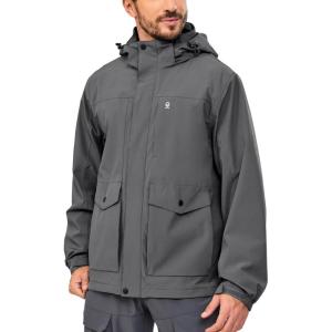 imageLittle Donkey Andy Mens Lightweight Jacket Fleece Lined Detachable Hooded Waterproof Jackets Winter Hiking WindbreakerGrey