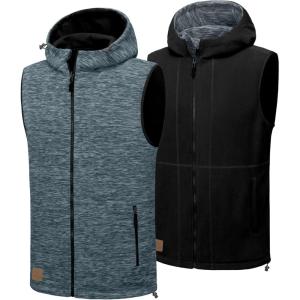 imageLittle Donkey Andy Mens Reversible Fleece Vest Lightweight Warm Sleeveless Jacket with Hood for Hiking Walking TravelBlue Grey Heather